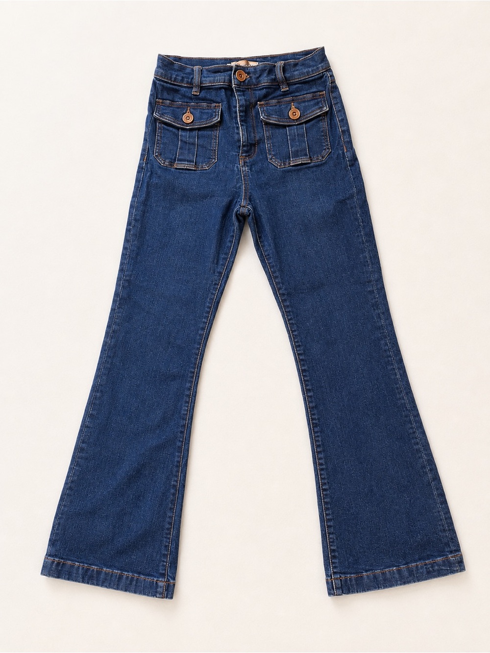 LOFT The Slim Flare Jeans Size 6/28 Dark Wash Flap Pocket Denim